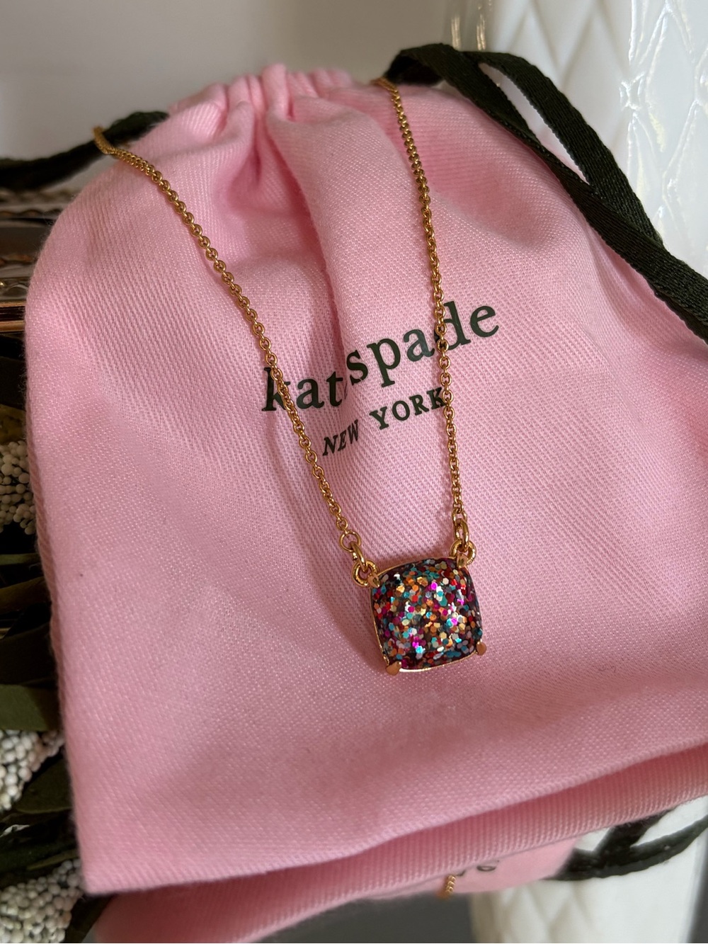 Kate Spade- Cause A Stir Square Multi Glitter Pendant Necklace